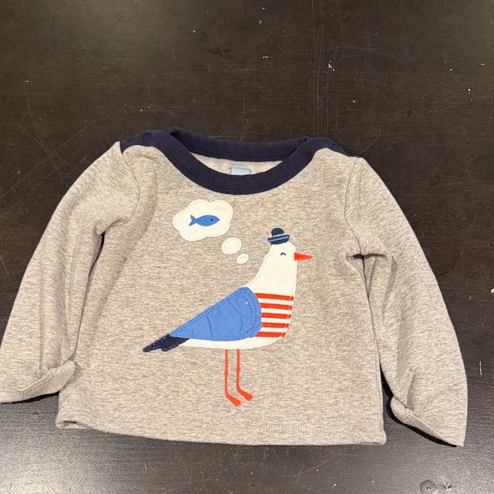 Baby Gap 6/12 baby gap Toddler Grey Seagull Graphic Long-Sleeve Top